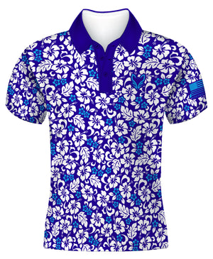 PRE ORDER COOL BLUE HIBISCUS POLO - MADE IN U.S.A.